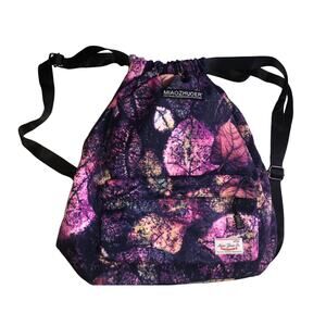 Leaf Print Drawstring Backpack Front Pocket Casual Daypack